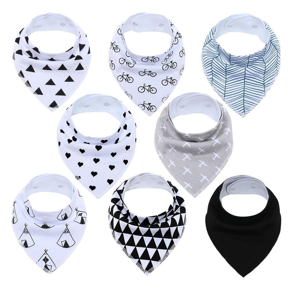 8PCS/SET Comfortable Colorful 100% Organic Cotton Adjustable Snaps Bandana Saliva Bibs For Baby Boys &amp; Girls Kids