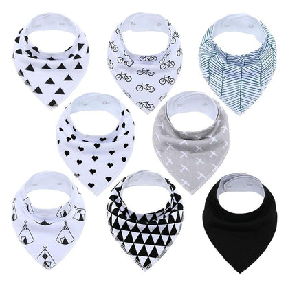 8PCS/SET Comfortable Colorful 100% Organic Cotton Adjustable Snaps Bandana Saliva Bibs For Baby Boys &amp; Girls Kids