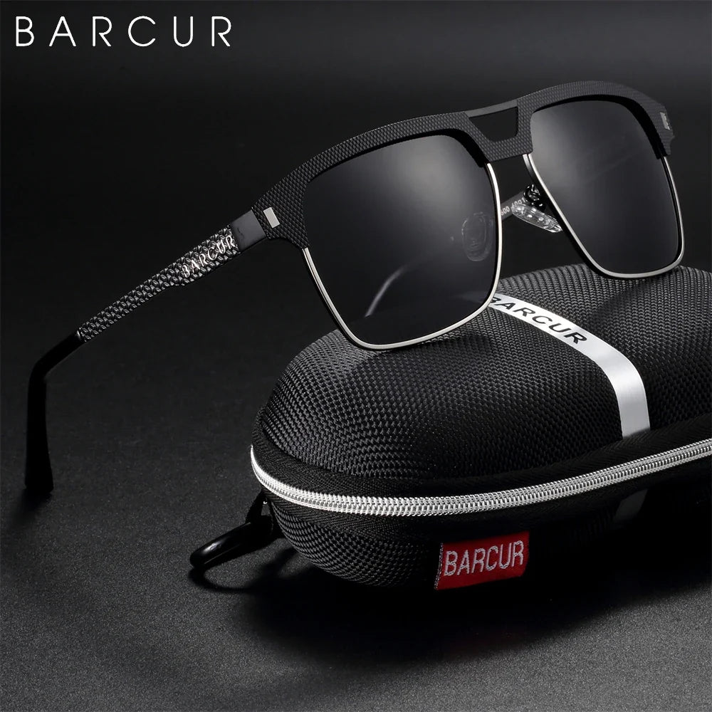 BARCUR Polarized Men’s Sunglasses – Fashionable Square Stainless Steel Frame UV400 Protection Anti-Reflective Outdoor Sports &amp; Driving Eyewear – Original Design Casual Style with Premium Polycarbonate Lenses