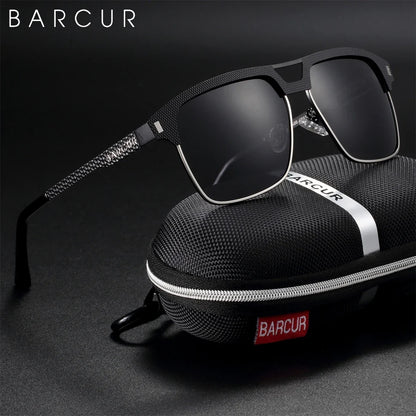 BARCUR Polarized Men’s Sunglasses – Fashionable Square Stainless Steel Frame UV400 Protection Anti-Reflective Outdoor Sports &amp; Driving Eyewear – Original Design Casual Style with Premium Polycarbonate Lenses