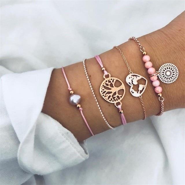 Boho Rose Map Bracelets &amp; Bangles for Women Bohemian Round  Charm Bracelet Set Fashion Multilayer Accessories Luxury Jewelry