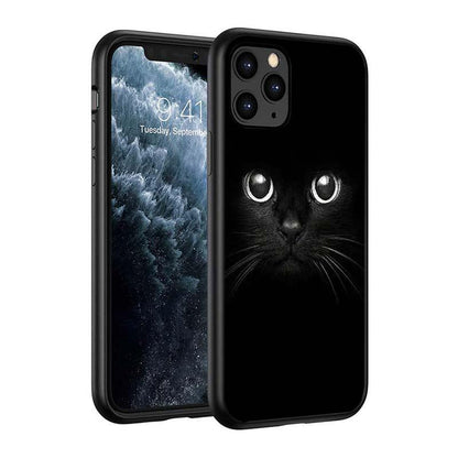 Black Big Eye Cat Cover Phone Case For iPhone 14 13 12 11 Pro Max Mini XS Max X XR Silicone Black Anti-Fingerprint Anti-Fall Clear Soft Anti-Yellow Cover Silicone Case