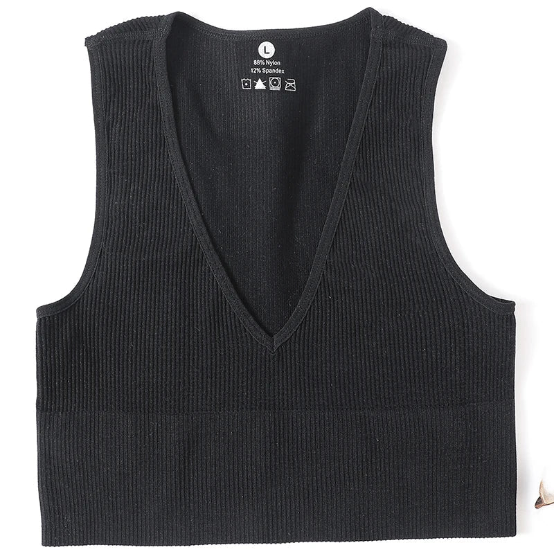 Women Crop Top Sports Bras Sexy Tank Top Female Seamless Underwear V-Neck Camisole Sexy Lingerie Solid Color Vest Top M-XL