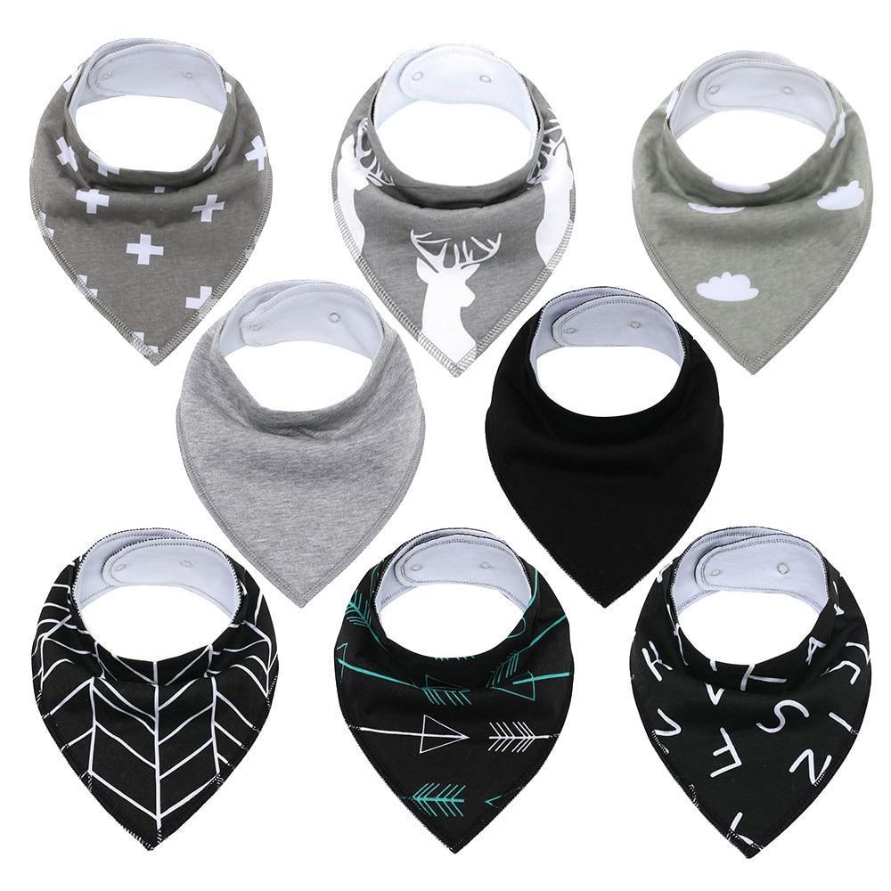 8PCS/SET Comfortable Colorful 100% Organic Cotton Adjustable Snaps Bandana Saliva Bibs For Baby Boys &amp; Girls Kids