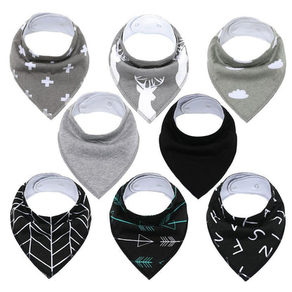 8PCS/SET Comfortable Colorful 100% Organic Cotton Adjustable Snaps Bandana Saliva Bibs For Baby Boys &amp; Girls Kids