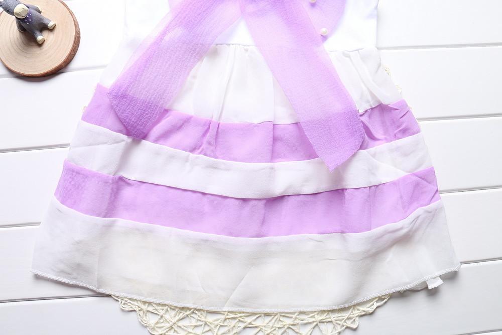 Luxury Summer Fashion Purple Stripe Round Neck Sleeveless Chiffon Dresses for baby Girls With Big Bow
