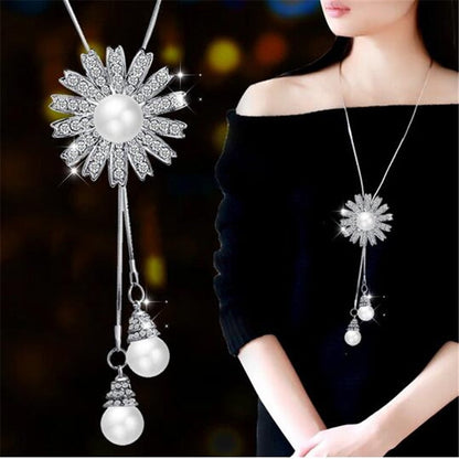 Collier Femme Long Gray Crystal Necklaces &amp; Pendants for Women Round Statement Necklace