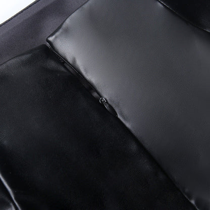 Women Autumn Sexy High Waist Bodycon Skirt Fashion Adults Slim-fit Solid Color Slit Leather Long Skirt Black/White