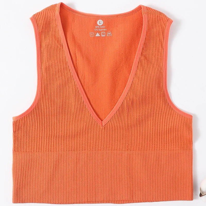 Women Crop Top Sports Bras Sexy Tank Top Female Seamless Underwear V-Neck Camisole Sexy Lingerie Solid Color Vest Top M-XL