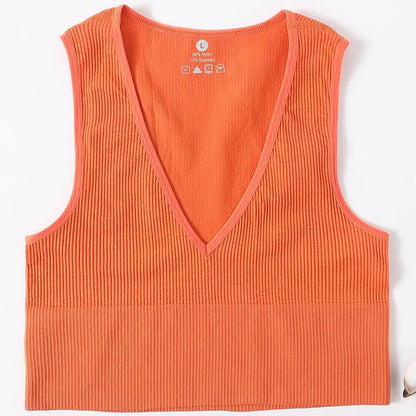 Women Crop Top Sports Bras Sexy Tank Top Female Seamless Underwear V-Neck Camisole Sexy Lingerie Solid Color Vest Top M-XL