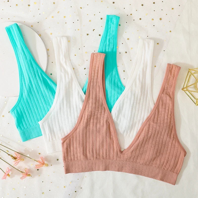 3pcs/lot Seamless Bra Push Up Bras For Women Deep V-neck Bralette Sexy Lingerie Female Low Back Sleep Underwear Unlined Crop Top