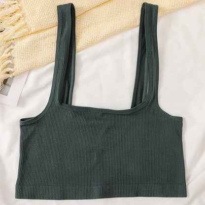 Square Neck Crop Top Women Seamless Underwear Top Solid Color Off Shoulder Cami Sexy Lingerie Sleeveless Tank Top Camisole