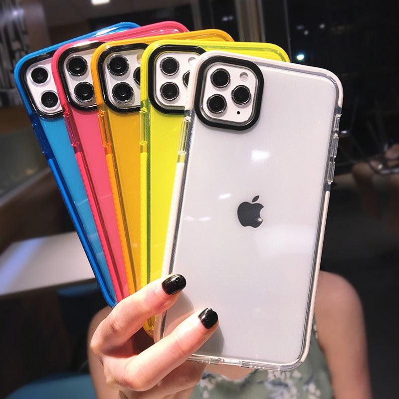 Fluorescent Color Shockproof Phone Case For iPhone 13 Pro Max 12 Mini 11 Transparent Soft Silicone Cover Transparent Case Glow In Dark Phone Case Luxury Square Case Cover For iPhone
