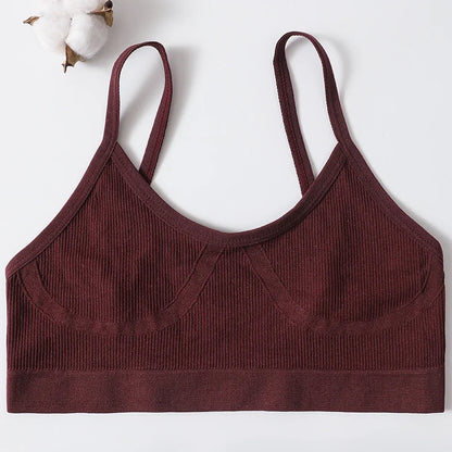 Women U-Neck Thin Strap Ribbed Wireless Bralette Push Up Bras Sport Seamless Underwear Without Pads Sexy Lingerie Crop Top M-XL