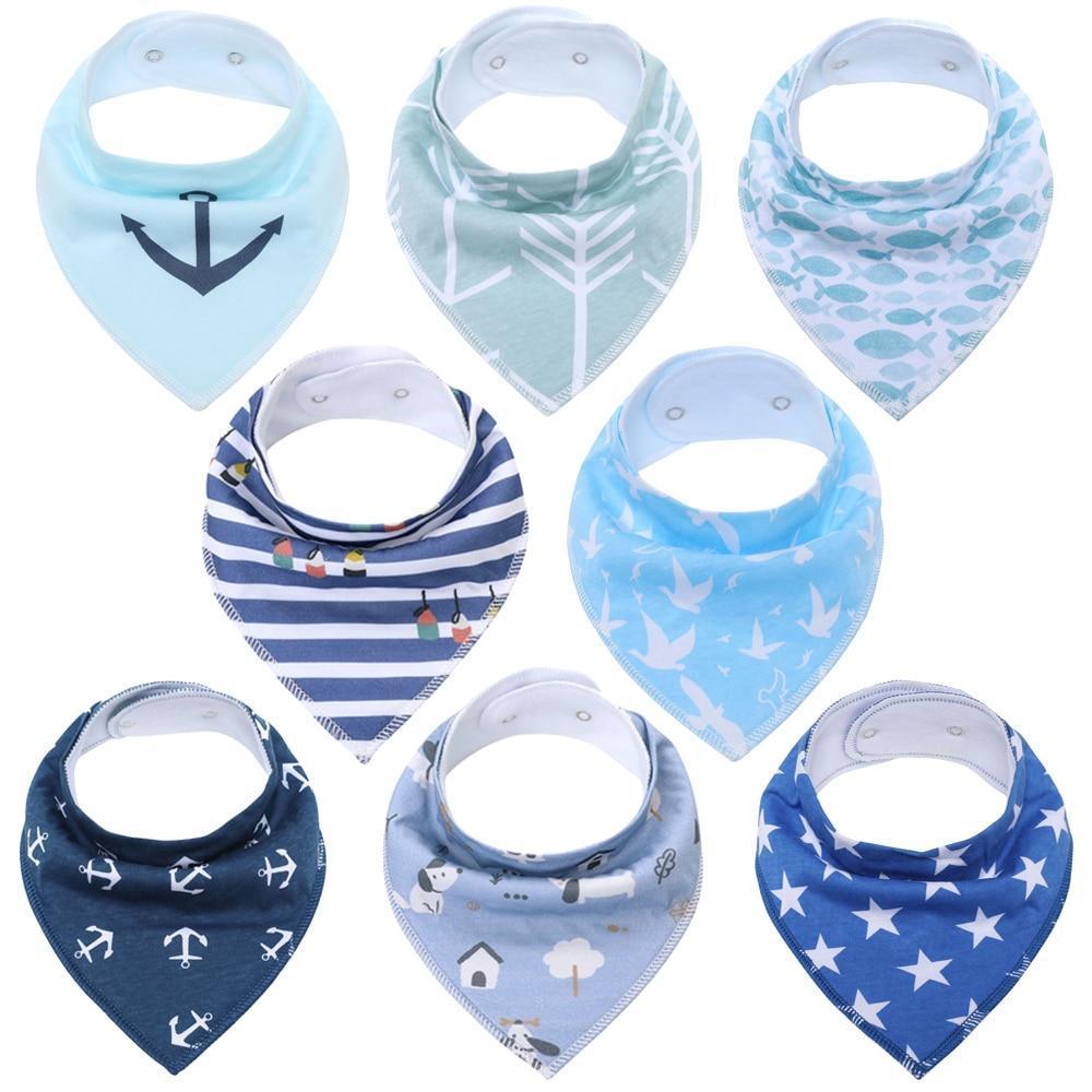 8PCS/SET Comfortable Colorful 100% Organic Cotton Adjustable Snaps Bandana Saliva Bibs For Baby Boys &amp; Girls Kids
