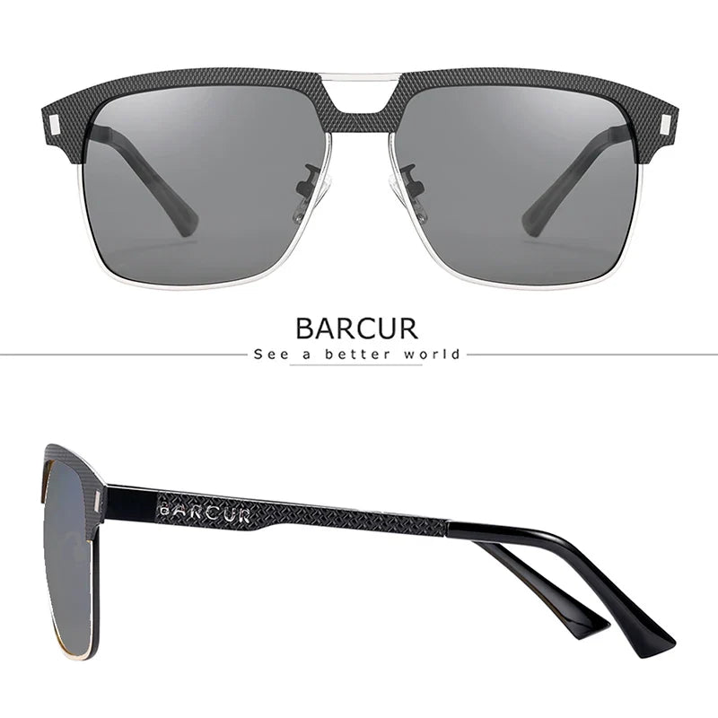BARCUR Polarized Men’s Sunglasses – Fashionable Square Stainless Steel Frame UV400 Protection Anti-Reflective Outdoor Sports &amp; Driving Eyewear – Original Design Casual Style with Premium Polycarbonate Lenses