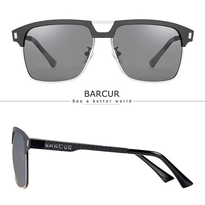 BARCUR Polarized Men’s Sunglasses – Fashionable Square Stainless Steel Frame UV400 Protection Anti-Reflective Outdoor Sports &amp; Driving Eyewear – Original Design Casual Style with Premium Polycarbonate Lenses