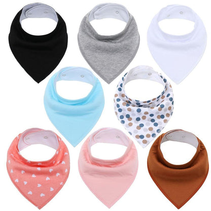 8PCS/SET Comfortable Colorful 100% Organic Cotton Adjustable Snaps Bandana Saliva Bibs For Baby Boys &amp; Girls Kids