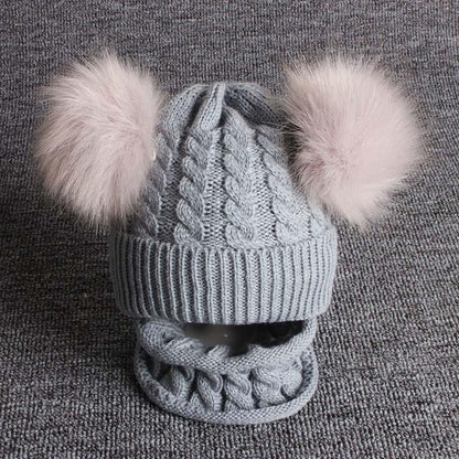 Cute Baby Hat &amp; Scarf Set Pompom Infant Baby Girl Winter Hat For Kids Warm Knitted for Girls