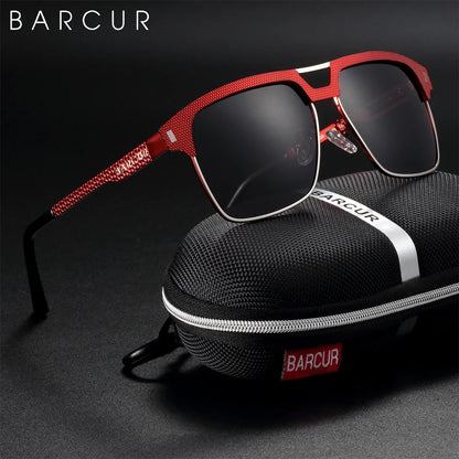 BARCUR Polarized Men’s Sunglasses – Fashionable Square Stainless Steel Frame UV400 Protection Anti-Reflective Outdoor Sports &amp; Driving Eyewear – Original Design Casual Style with Premium Polycarbonate Lenses