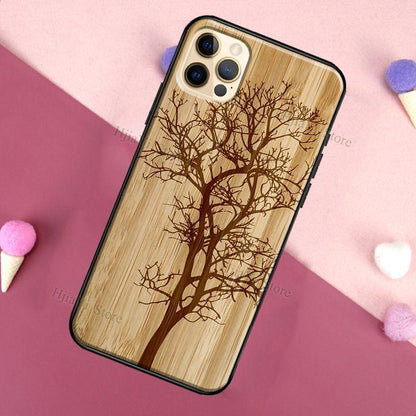 Vintage Tree Flower Bamboo Wood Case For iPhone Pro Max 12 13 min SE For iPhone 13 Shockproof Wooden Texture Protective Cover Unique &amp; Classy Wooden Case