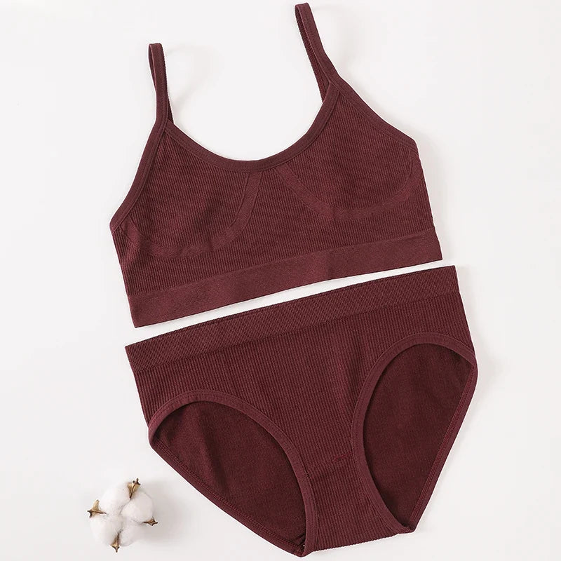 Women Seamless Bra Briefs Set Push Up Bra Top Sexy Lingerie Female U Back Crop Top Brassiere Underwear Set