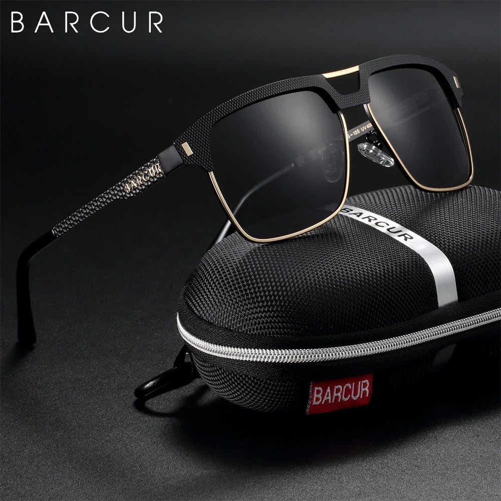 BARCUR Polarized Men’s Sunglasses – Fashionable Square Stainless Steel Frame UV400 Protection Anti-Reflective Outdoor Sports &amp; Driving Eyewear – Original Design Casual Style with Premium Polycarbonate Lenses