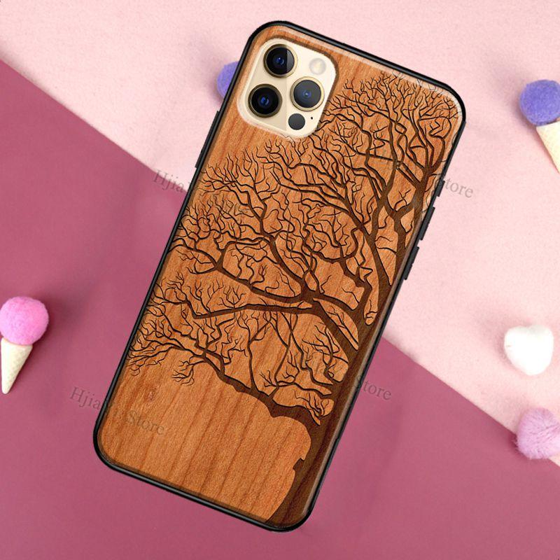 Vintage Tree Flower Bamboo Wood Case For iPhone Pro Max 12 13 min SE For iPhone 13 Shockproof Wooden Texture Protective Cover Unique &amp; Classy Wooden Case