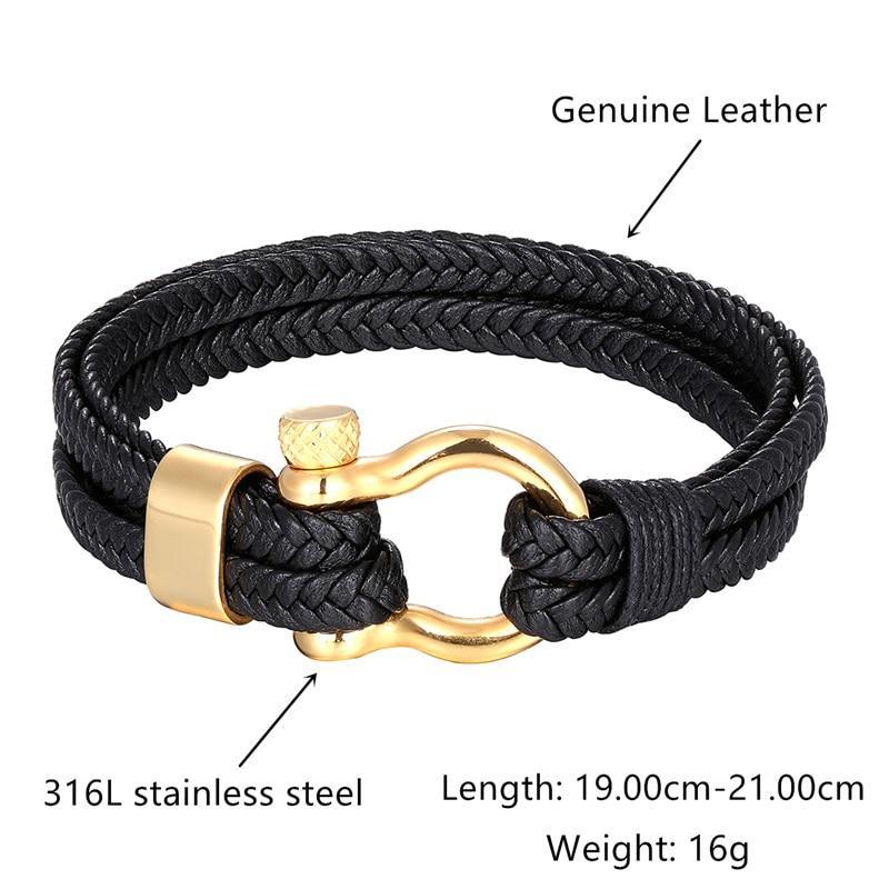 New Fashion Stainless Steel Bracelet Men Punk Genuine Leather Bracelets &amp; Bangles Charm Jewelry Anchor Style