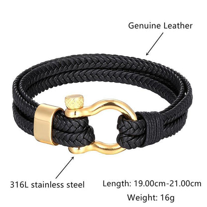 New Fashion Stainless Steel Bracelet Men Punk Genuine Leather Bracelets &amp; Bangles Charm Jewelry Anchor Style