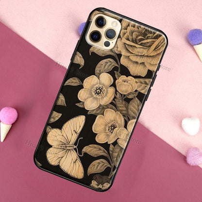 Vintage Tree Flower Bamboo Wood Case For iPhone Pro Max 12 13 min SE For iPhone 13 Shockproof Wooden Texture Protective Cover Unique &amp; Classy Wooden Case