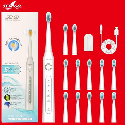 Electric Vibration Toothbrush Sonic Rechargeable Smart Chip Teethbrush Head Replaceable Whitening Healthy Best Gift For Adults And Kids