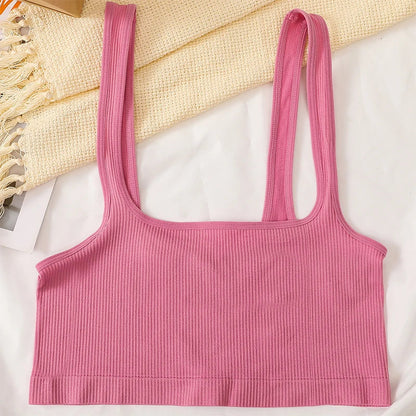 Square Neck Crop Top Women Seamless Underwear Top Solid Color Off Shoulder Cami Sexy Lingerie Sleeveless Tank Top Camisole