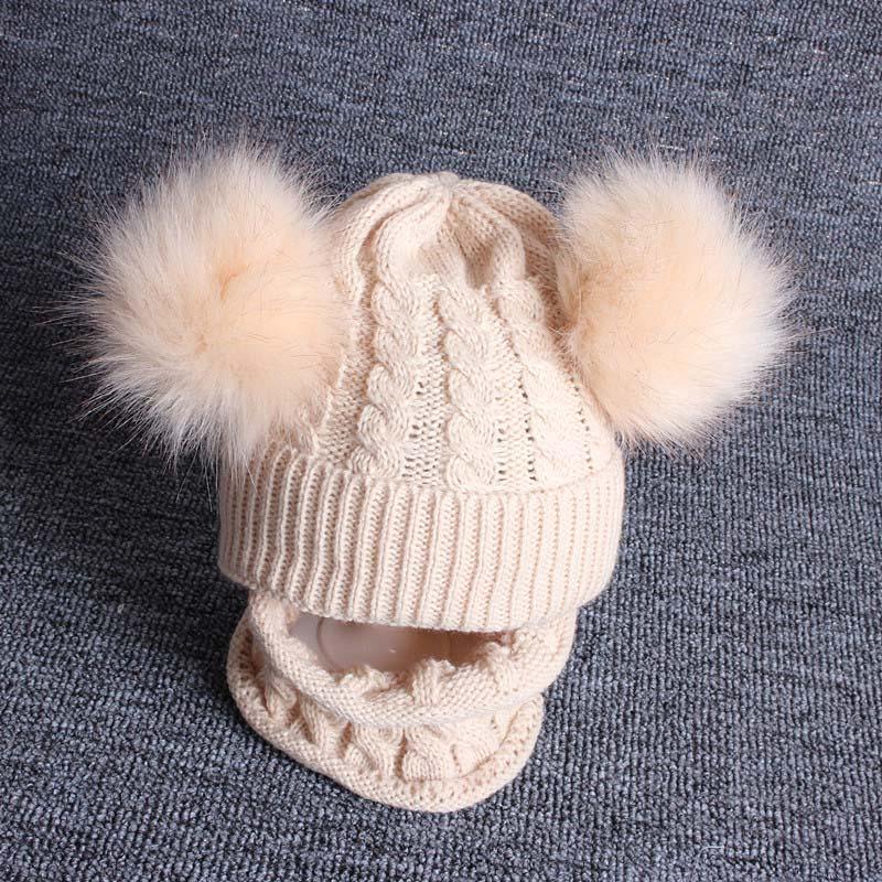 Cute Baby Hat &amp; Scarf Set Pompom Infant Baby Girl Winter Hat For Kids Warm Knitted for Girls