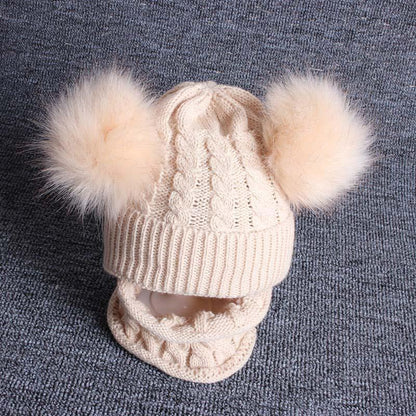 Cute Baby Hat &amp; Scarf Set Pompom Infant Baby Girl Winter Hat For Kids Warm Knitted for Girls