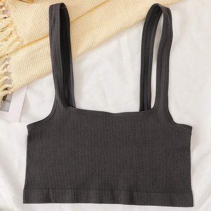 Square Neck Crop Top Women Seamless Underwear Top Solid Color Off Shoulder Cami Sexy Lingerie Sleeveless Tank Top Camisole