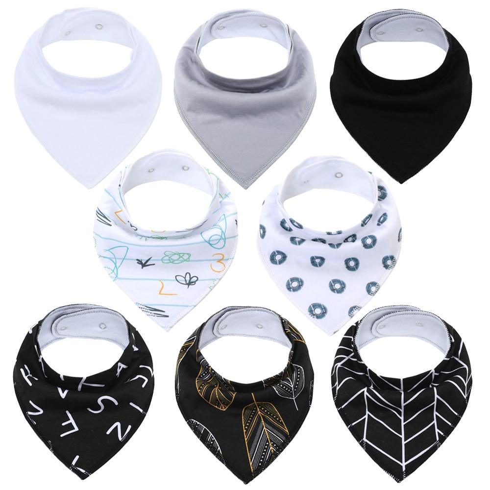 8PCS/SET Comfortable Colorful 100% Organic Cotton Adjustable Snaps Bandana Saliva Bibs For Baby Boys &amp; Girls Kids