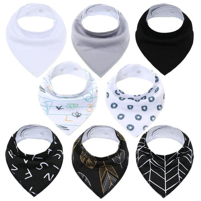 8PCS/SET Comfortable Colorful 100% Organic Cotton Adjustable Snaps Bandana Saliva Bibs For Baby Boys &amp; Girls Kids