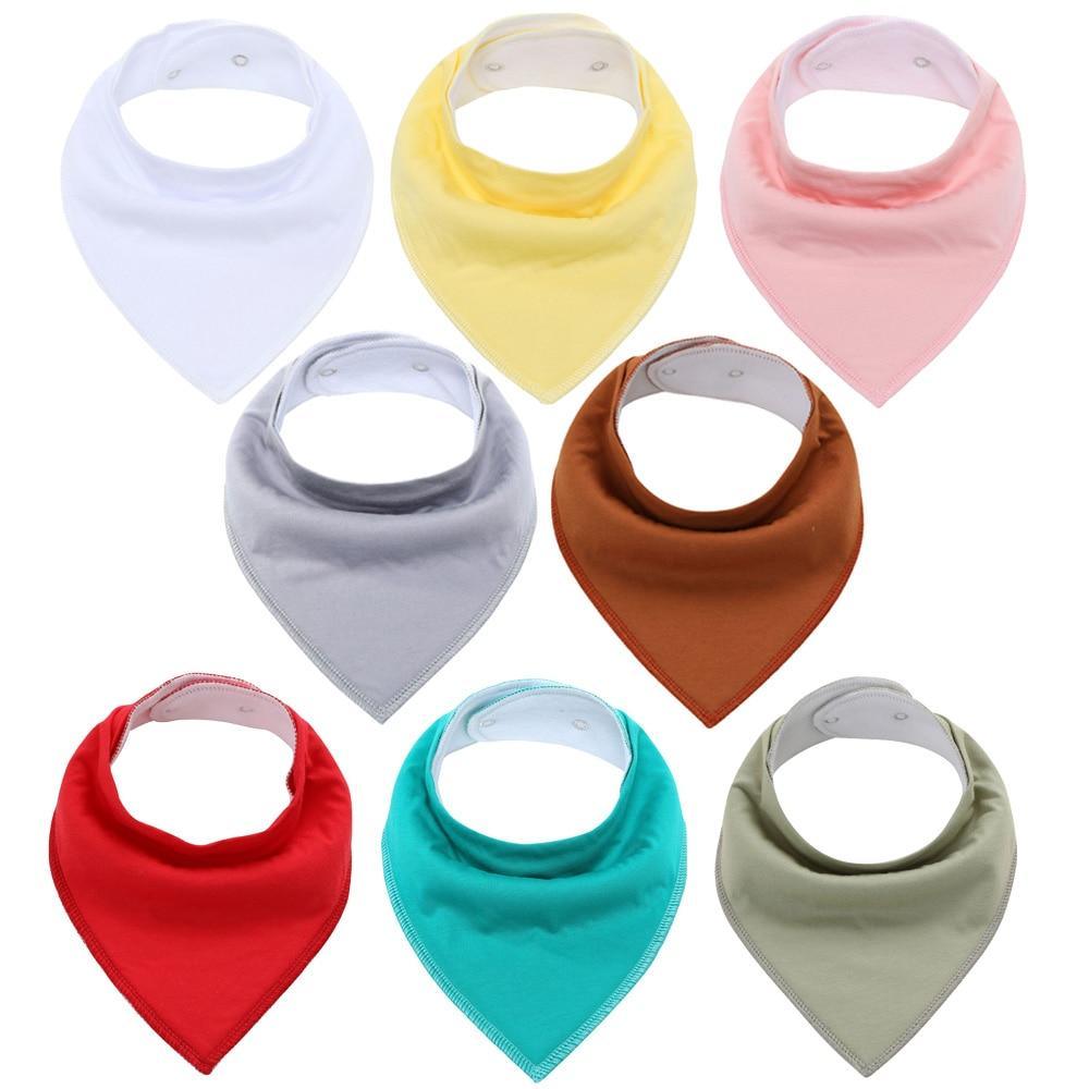 8PCS/SET Comfortable Colorful 100% Organic Cotton Adjustable Snaps Bandana Saliva Bibs For Baby Boys &amp; Girls Kids