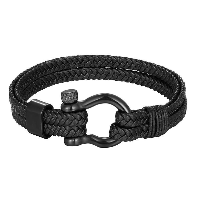 New Fashion Stainless Steel Bracelet Men Punk Genuine Leather Bracelets &amp; Bangles Charm Jewelry Anchor Style