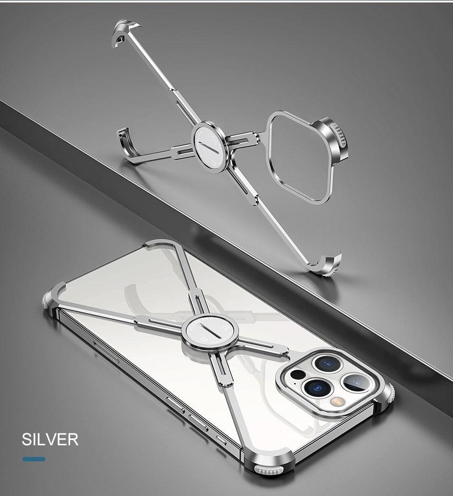 Luxury Phone Case For iPhone 12 Pro Metal Frame Shape Shockproof Cover Bumper Back Cool Case Aluminum Metal X-Frame Support Bumpers Compatible iPhone