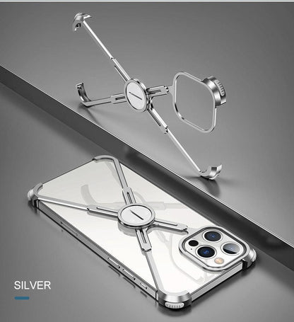 Luxury Phone Case For iPhone 12 Pro Metal Frame Shape Shockproof Cover Bumper Back Cool Case Aluminum Metal X-Frame Support Bumpers Compatible iPhone