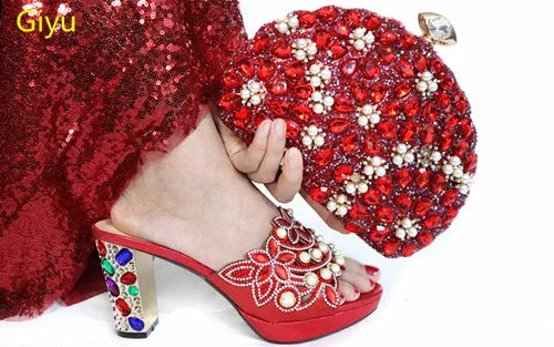 doershow nice African Shoes And Bag Matching Set With PEACH Hot Selling Women Italian Shoes And Bag Set For Party HAA1-9