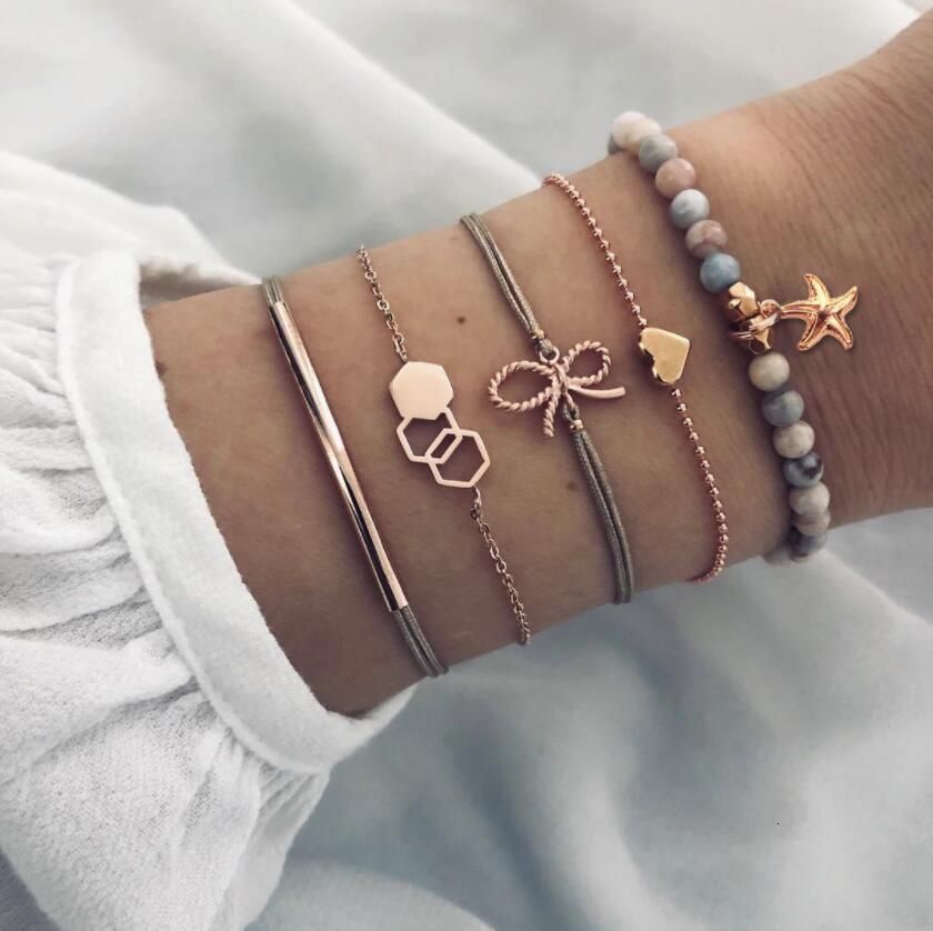 Boho Rose Map Bracelets &amp; Bangles for Women Bohemian Round  Charm Bracelet Set Fashion Multilayer Accessories Luxury Jewelry