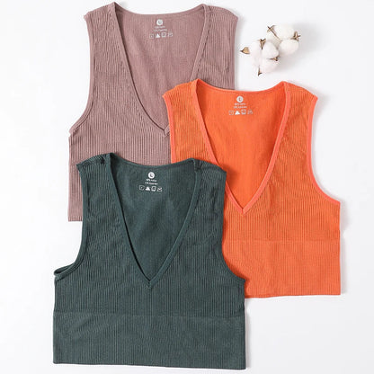 Women Crop Top Sports Bras Sexy Tank Top Female Seamless Underwear V-Neck Camisole Sexy Lingerie Solid Color Vest Top M-XL