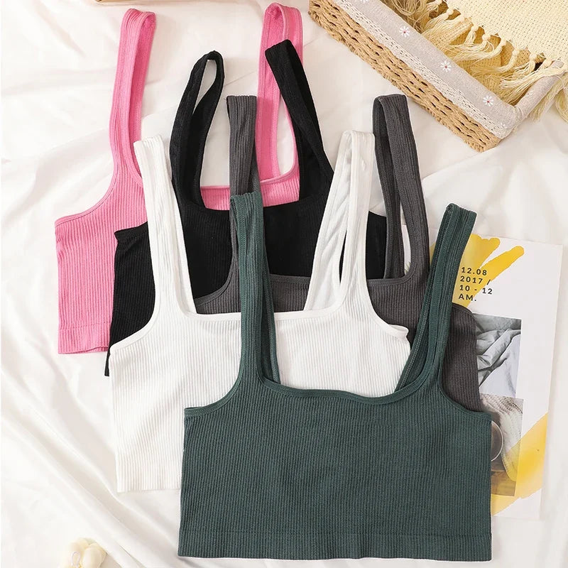 Square Neck Crop Top Women Seamless Underwear Top Solid Color Off Shoulder Cami Sexy Lingerie Sleeveless Tank Top Camisole