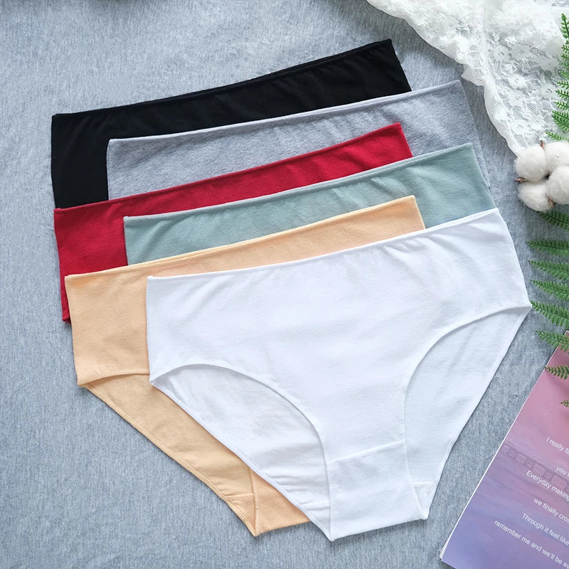 2Pcs/Set Cotton Briefs High Rise Panties Women Solid Color Underwear Comfort Lingerie M-2XL Panty Female Underpants Intimates