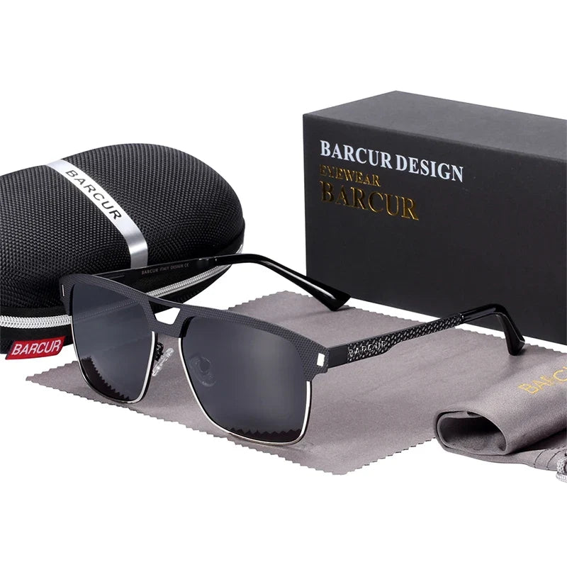 BARCUR Polarized Men’s Sunglasses – Fashionable Square Stainless Steel Frame UV400 Protection Anti-Reflective Outdoor Sports &amp; Driving Eyewear – Original Design Casual Style with Premium Polycarbonate Lenses