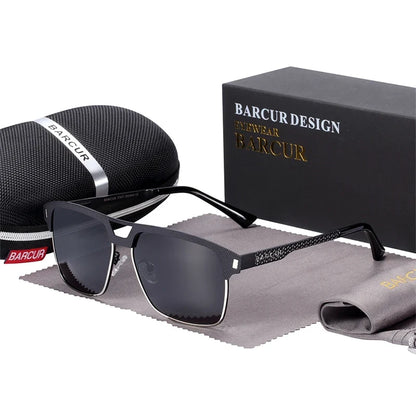 BARCUR Polarized Men’s Sunglasses – Fashionable Square Stainless Steel Frame UV400 Protection Anti-Reflective Outdoor Sports &amp; Driving Eyewear – Original Design Casual Style with Premium Polycarbonate Lenses