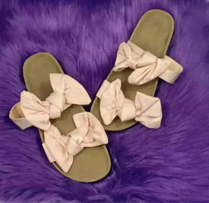 Women Slides 2 Straps Comfy Bow Slide Sandals Pink